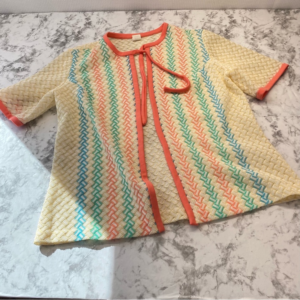 Vintage Multicolored Polyester Tie Front Shirt sleeve jacket size small - Picture 12 of 16